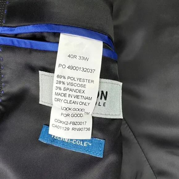 Kenneth Cole Mens Ready Flex Slim Fit Pin-Dot Suit Jacket Black 40R - Picture 5 of 5